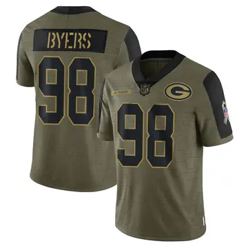 Nike Akial Byers Men's Limited Green Bay Packers Olive 2021 Salute To Service Jersey
