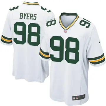 Nike Akial Byers Youth Game Green Bay Packers White Jersey