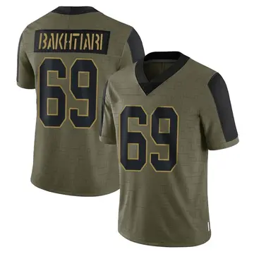Nike David Bakhtiari Men's Limited Green Bay Packers Olive 2021 Salute To Service Jersey